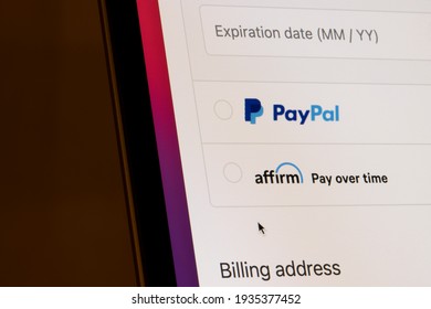 Portland, OR, USA - Mar 13, 2021: PayPal And Affirm Payment Options Are Seen On An Online Store's Checkout Page. Affirm Is A Fintech Company Providing Installment Loans To Consumers At The POS.