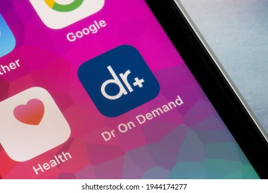 Portland, OR, USA - Mar 25, 2021: Dr On Demand Mobile App Icon Is Seen On An IPhone. The Telemedicine Service Application Provides On-demand And Scheduled Visits With Licensed Health Care Providers.