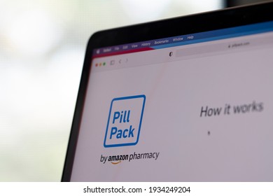 Portland, OR, USA - Mar 7, 2021: Pill Pack By Amazon Pharmacy Logo Is Seen Its Website. PillPack, Inc. Is An American Full-service Online Pharmacy , And A Subsidiary Of Amazon.com.