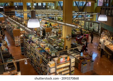 Portland, OR, USA - Nov 21, 2021: Interior View Of A Whole Foods Market In The Pearl District Of Portland, Oregon.