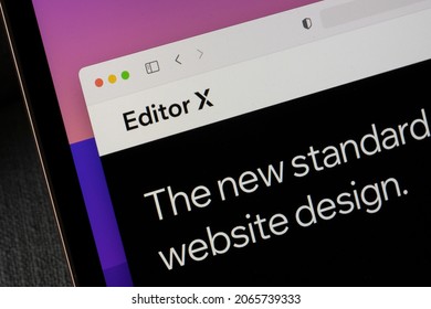 Portland, OR, USA - Oct 19, 2021: Closeup of the homepage of editorx.com seen on a computer. Editor X is a website creation platform owned by Wix that offers "advanced design and layout capabilities."