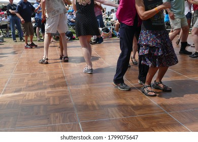 PORTLAND, OREGON - JUL 7, 2019 - Couples Dancing To Cajun Zydeco Music At The Waterfront Blues Festival, Portland, Oregon