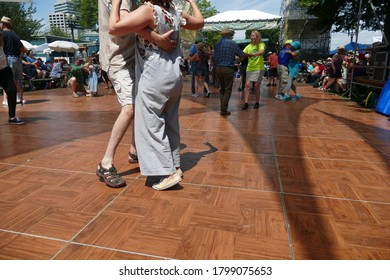 PORTLAND, OREGON - JUL 7, 2019 - Couples Dancing To Cajun Zydeco Music At The Waterfront Blues Festival, Portland, Oregon