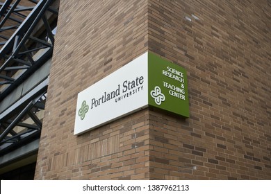 Portland, Oregon - May 2, 2019: The sign of Portland State University at the university's Science Research & Teaching Center.