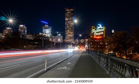 Portland Oregon Night Photography White Stag Sign