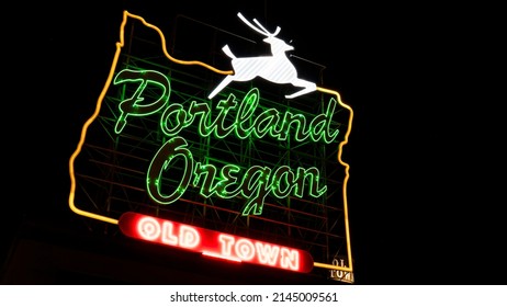 Portland Oregon Night Photography White Stag Sign