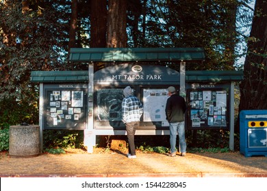 Portland, Oregon - Oct 28, 2019 : Gate Map Sign Of Mt. Tabor's Water Reservoirs Park