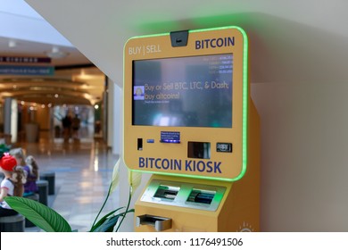 Portland, Oregon - Sep 8, 2018 : Bitcoin ATM In Pioneer Place, Shopping Mall In Portland