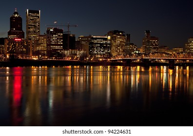 Portland Oregon Skyline At Night.