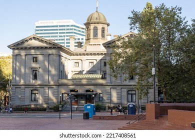 Portland, Oregon, USA- 08.08.2022: The Pioneer Courthouse 