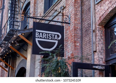 Portland, Oregon, USA - April 19, 2018: Barista Coffee Shop In The Pearl District Of Portland