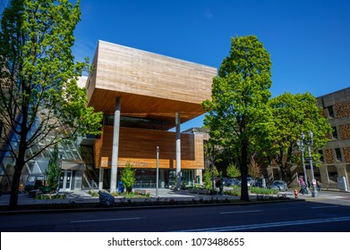 Portland, Oregon, USA - April 20, 2018 : Campus view of Portland State University during spring season