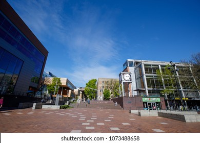 Portland, Oregon, USA - April 20, 2018 : Campus view of Portland State University during spring season
