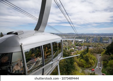 Portland, Oregon, USA - April 20, 2018 : The Portland Aerial Tram or OHSU Tram is an aerial tramway in Portland