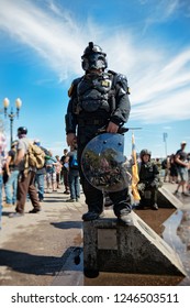 Portland, Oregon / USA - August 4th, 2018:  Proud Boys And Alt Right Protesters At A Patriot Prayer Rally In Portland Oregon. 