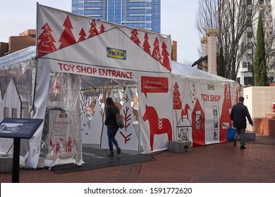 Portland, Oregon, USA - Dec 16, 2019: An IKEA Pop Up Toy Shop Is Seen In Pioneer Courthouse Square In Downtown Portland.