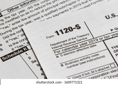 Portland, Oregon, USA - Jan 7, 2020: Form 1120-S, U.S. Income Tax Return for an S corporation.
