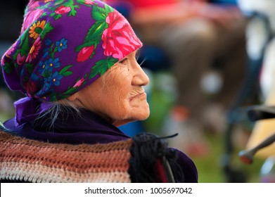 Portland, Oregon, USA - June, 14, 2014: Closeup Profile Of An Elderly Native American Woman