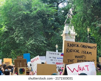 Portland, Oregon, USA - June 24 2022: Spontaneous Protests Broke Out In Reaction To The Supreme Court Overturning Roe V. Wade. Sign Reads: “Radical Christianity, Radical Islam, What’s The Difference?”