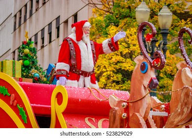 Portland, Oregon, USA - November 25, 2016: Santa Claus In The Annual My Macy's Holiday Parade Across Portland Downtown.