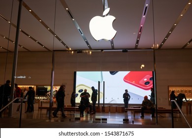 Portland, Oregon, USA - Oct 1, 2019: Apple Pioneer Place Store In The Evening.