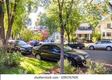 Portland, Oregon / USA - October 2017: Residential Neighborhood 