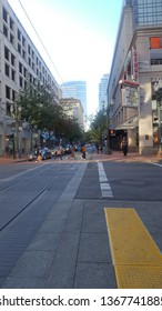 Portland, Oregon/United States – 09/23/2018: A View Of Downtown Portland In Front Of The Pioneer Regal Theater In The Fall Of 2018.