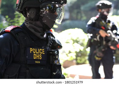 Portland, Oregon/United States - August 22, 2020: Federal Police From The Department Of Homeland Security.