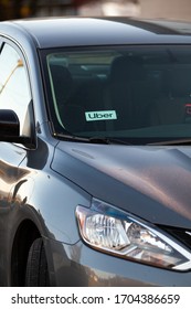 Portland, Oregon/USA-April 13, 2020: Uber Rideshare Car Waiting For Next Pickup During Coronavirus Lockdown