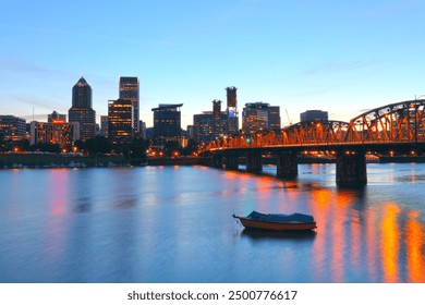 Portland Skyline and Hawthorne Bridge at night, Portland, Oregon, USA - Powered by Shutterstock