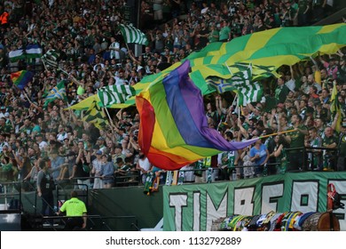 The Portland Timbers Army At Providence Park In Portland Oregon USA July 7,2018.