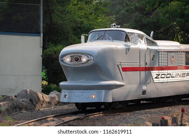 Portland, OR / USA - August 21 2018: Gray Zooliner Train In The Oregon Zoo.