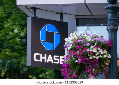 Portland, OR / USA - July 11 2018: Chase Bank Logo Banner On The Building.