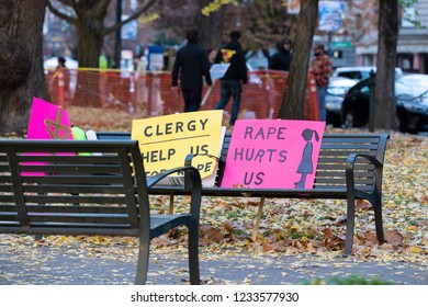 Portland, OR / USA - November 17 2018: Political Signs At The Downtown Demonstration In Support Of Women With Banners Reading 