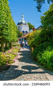 PORTMEIRION, WALES, UK - JULY 07, 2022: Portmeirion is a tourist village in North Wales. It was designed and built by Sir Clough Williams-Ellis between 1925 and 1975 in the style of an Italian village