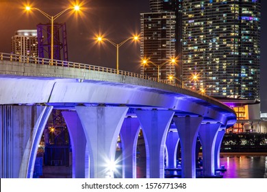 PortMiami Bridge And Buildings At Night