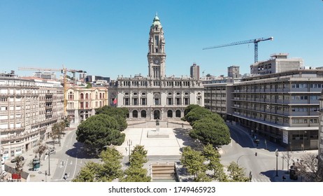 The Porto City Hall is perched atop the Avenida dos Aliados, or the Avenue of the Allies, on a line of Art Deco and Art Nouveau facades in Porto, Portugal. - Shutterstock ID 1749465923