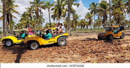Porto Galinhas, Recife, Brazil, February, 7, 2019: Tourists on buggies in Porto Galinhas, Recife, Brazil