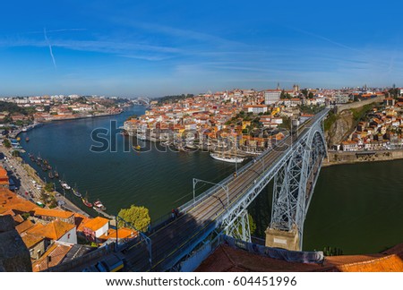 Similar – Blonde woman looks at bridge in Porto