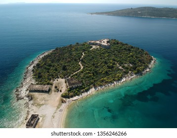 Porto Palermo Castle On Island With Beautiful Mediterranean Water Adriatic Sea In Himara, Albania Coast.