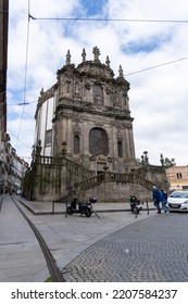 Porto, Portugal; 04 25 2022: Clérigos Church In Porto, Seen From Its Main Facade