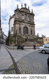 Porto, Portugal; 04 25 2022: Clérigos Church In Porto, Seen From Its Main Facade