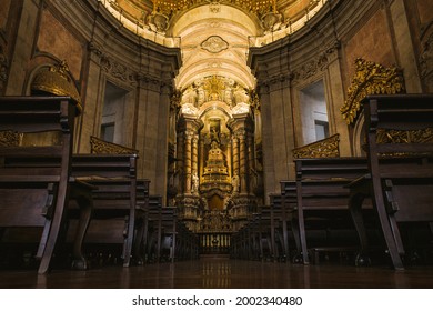 Porto, Portugal - 05 July 2021: Interior Of Igreja Dos Clérigos (Church Of Clergymen) With A Baroque Style.