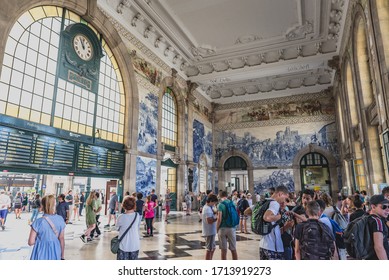 Porto, Portugal - 17/07/2019: Porto Railway Station Interior, São Bento Station.