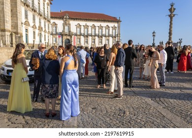 Porto, Portugal - July 6, 2022: People Celebrating High School Graduation Near The Porto Cathedral