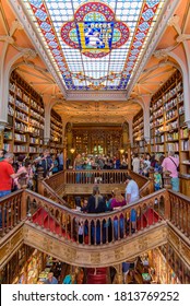 Porto / Portugal - June 16 2019: Interior of Lello Bookstore, one of the most beautiful bookstores in the world, in Porto, Portugal