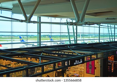 Porto, Portugal - May 1, 2018: Terminal Of The Porto International Airport Francisco Sá Carneiro, Portugal