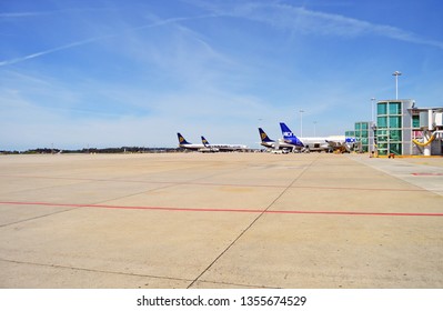 Porto, Portugal - May 1, 2018: Landing Tracks At The Francisco Sá Carneiro International Airport In Porto, Portugal