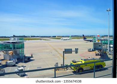 Porto, Portugal - May 1, 2018: Landing Tracks At The Francisco Sá Carneiro International Airport In Porto, Portugal