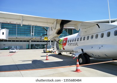 Porto, Portugal - May 1, 2018: Propeller Plane For Passengers At The Francisco Sá Carneiro International Airport In Porto, Portugal